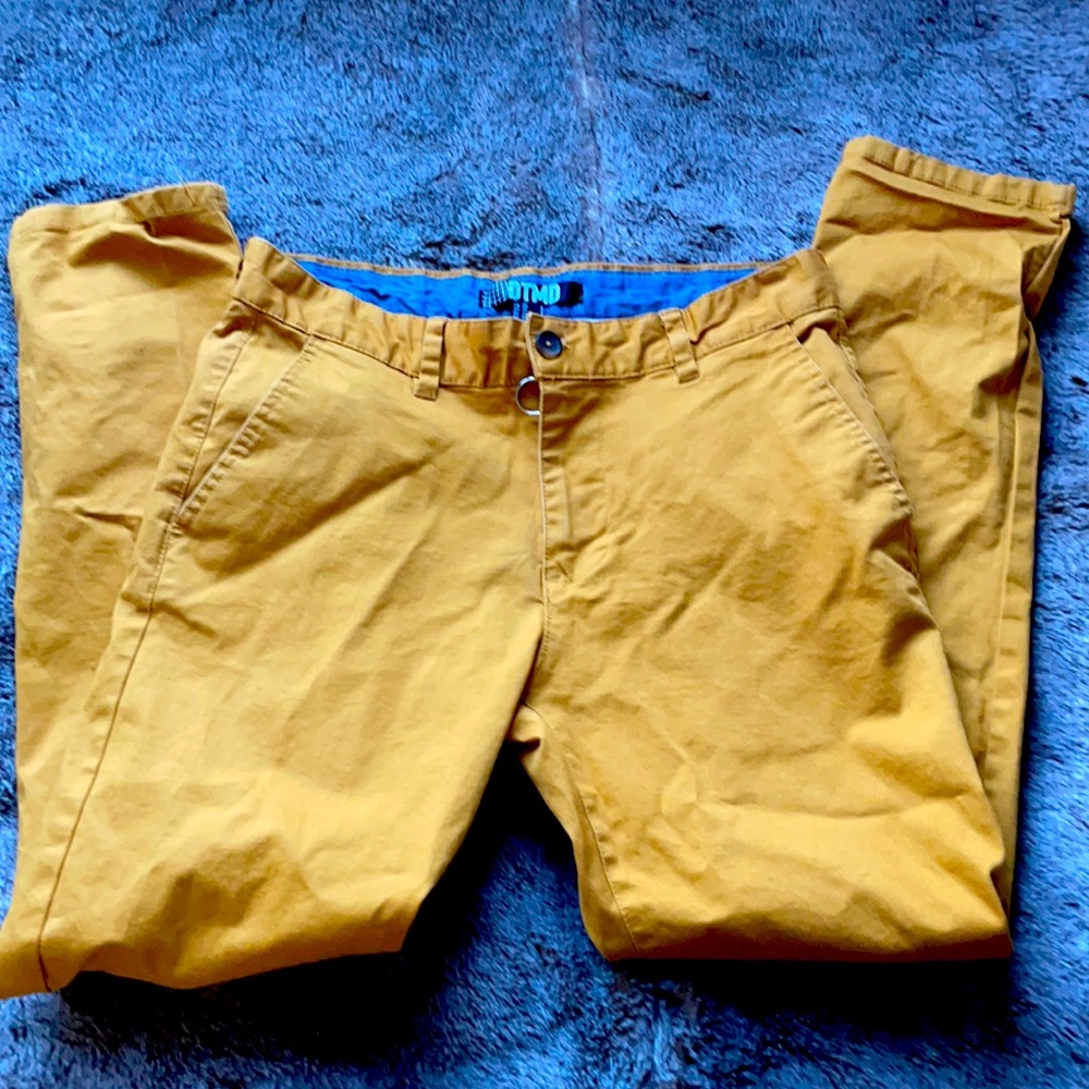 🔥 DTMD men’s golden yellow chino pants slim skinny fit 30 flat front